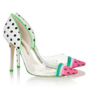 Zapatos Mujer Tacon Sweet Girls Transparent Shoes PVC Watermelon Printed Pointed Toe Sexy Pumps D'Orsay Ladies Clear High Heels SW Brand Stilettos Shoes For Women