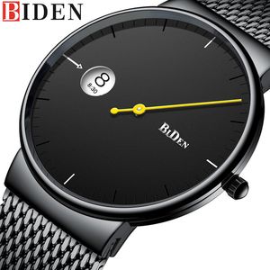 BIDEN Mens Watches Top   Sport Army Mesh Stainless Steel Strap Men Watch Wrist Quartz Male Clock Gift