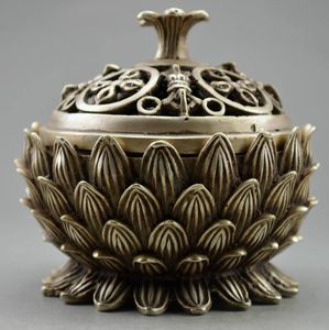 Kolekcjonerski zdobiony stary handwork Tybet Srebrny rzeźbione Lotus Kadzidło Palnik