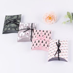 Wholesale favour bags for weddings resale online - Cute Kraft Paper Gift Box Pillow Shape Wedding Party Favor Favour Gift Candy Boxes Gift Paper Strip Box Bags Supply