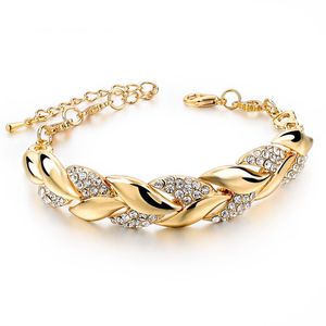 Hot Braided Gold color Leaf Bracelets & Bangles With Stones Luxury Crystal Bracelets For Women Wedding Jewelry