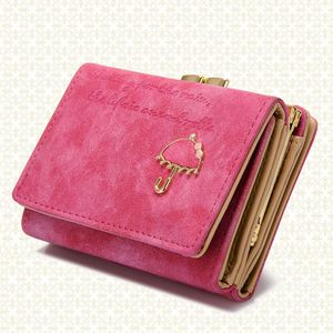 Mode kvinna läder plånbok trifold tråkig polsk mynt handväska kreditkort hållare damer liten plånbok flera färger