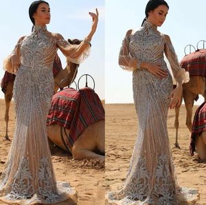 Evening dress Yousef aljasmi Kim kardashian Puffys sleeve Crystal Turtle Neck A-Line Almoda gianninaazar ZuhLair murad K