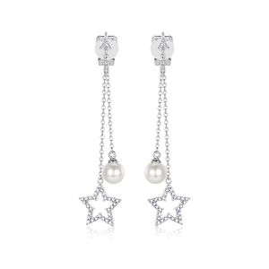 Orecchini a clip pendenti lunghi con perle simulate di nuova moda senza foro per ragazze con ciondolo a forma di stella in stile coreano con regalo bijoux CZ