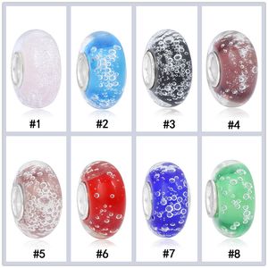 European Big Hole Glass Charms Spacer Loose Handgjord Lampwork Bubble Pärlor för DIY smycken gör passform handgjorda armband