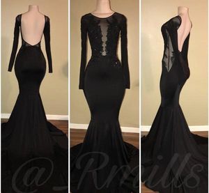 2019 Seksi Aç Geri Balo Elbise Siyah Sheer Uzun Kollu Örgün Pageant tatil Giymek Mezuniyet Akşam Parti Kıyafeti Custom Made Artı Boyutu