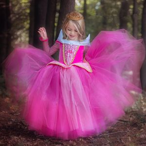 Baby flicka kläder lång blomma tutu tjejer prinsessa fest klänningar boll klänning kärlek luo prinsessa sovande skönhet kostym klänning barn kläder