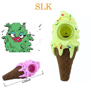 New Ice Cream Silicone Pipe Smoking Bongs Pink/White/Vanilla Tobacco Pipes with glass bowl unique designg glass water bong 420 hand pipe