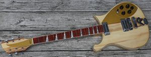 660 6 Strings Natural Electric Guitar Neck Thru Body, Gloss Varnish Red Fingerboard, Checkerboard Binding, Sparkle Gold Pickguard