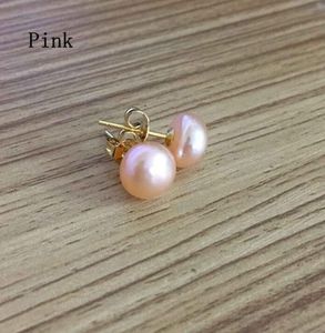 Natural Freshwater Pearl Stud Earrings for women ,Pink 8-9mm Pearls