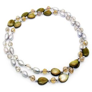 Fashionable freshwater pearl jewelry gray oval pearl crystal shell necklace for mother's surprise gift