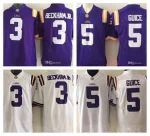 Mens NCAA LSU Tigers 3 Odell Beckham Jr. 5 Derrius Guice Limited Jersey Lila Vit Sec College Fotboll Stitched Size S-3XL