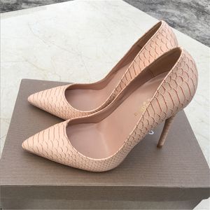 Stylesowner Frau High Heel Schuh dünne Heelnude Schlange Haut hochwertige Schuhe beliebte Frühlingspumpen sexy große Größe Stilettos