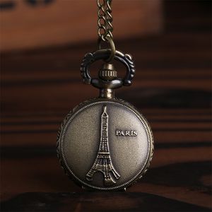 Partihandel Case Dia 2,5cm Hängsmycke Kedja Quartz Bronze Small Tower Watch Pocket Watch PW105