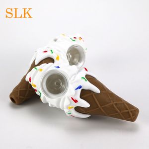 Summer silicone ice cream smoking pipes cool design dab bong stash clean clear glass bowl piece platinum grade silicone oil wax rig mini