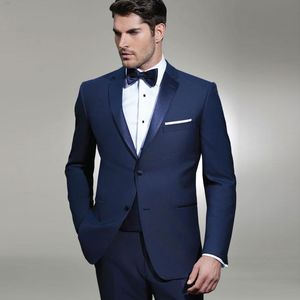 Classy Navy Designer Mens Passar Slim Fit Groomsmen Bröllop Tuxedos Notched Lapel Groom Suit Business Formal Blazers med jacka byxor