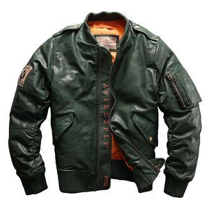 New AVIREX leather down bomber jackets Flocking sheepskin baseball jackets ABLACK 41 ACES A1702