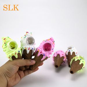 Glass Oil Burner Pipe 4.3 inch ice cream shape with glass bowl silicone smoking pipes unique mini silicone bongs 420