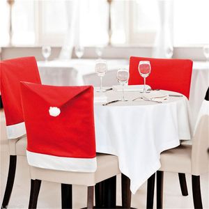 Santa Clause Kırmızı Şapka Sandalye Geri Noel Yemeği Masa Kapakları Noel için Kapak Sandalye Kapak Noel Dekorasyon 50 * 65 cm