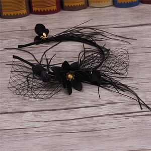 Hot Sale Black Red Feather Bridal Headbands Handgjorda Blomma Bröllop Hår Smycken Boho Headwear Gratis frakt