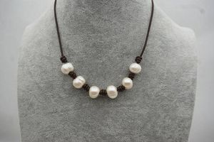 Schwarzer Leder Perlenschmuck, 12mm große Perle Choker Halskette, weiße Süßwasserperlen Halskette, Geburtstag Hochzeit Frauen Geschenk