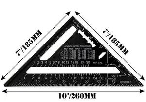 Trójkąt Władca Narzędzie Pomiarowe Czarny Stop Aluminium Square Layout Guide Budowa Carpenter Woodworking 7 cali / 185mm GGA684 50 sztuk