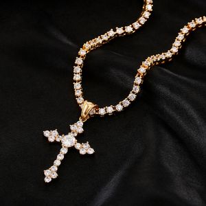 Hip Hop Cross Anhänger Halskette Micro Pave CZ Steine ​​Männer Schmuck mit freier kubanischen Kette oder Tenniskette