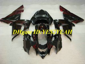 Najwyżej oceniane Zestaw do obróbki motocyklowej dla Kawasaki Ninja ZX10R 04 05 ZX 10R 2004 2005 ABS Red Flames Black Fairings Set + Gifts KM04