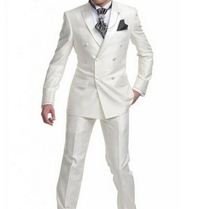 Brand New White 2 Piece Garnitur Mężczyźni Tuxdos Tuxdos Wysokiej Jakości Groom Tuxedos Double-Biersed Side Vent Best Men Blazer (kurtka + spodnie + krawat) 1309