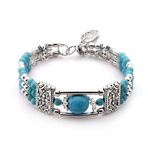 Pulseira feminina estilo Bohemia agradável com pingente de pulseiras anel de contas turquesa pulseira de contas para meninas belo presente 4 cores navio grátis
