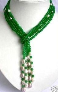 Ny stil varm försäljning * 6mm grön sten + vit pärla halsduk form halsband 48 