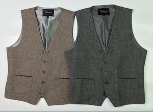 2019 Farm Country Groom Vests for Wedding Party Brown Grey Vest Slim Fit Mens Vests Custom Made Wool Herringbone Tweed Groom Wear