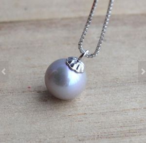 Szary naszyjnik wisiorek Pearl, 8mm okrągła perła słodkowodna z 925 Sterling Silver Chain Jewellery, Nowa Darmowa Wysyłka