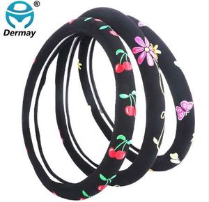 Cartoon Steering Wheel Cover Flower Embroidery Car Steering-Wheel-Covers Auto Interior Steering Hub Accessories For Women
