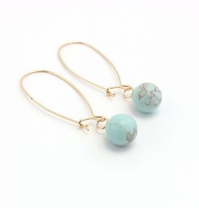 Fashion White Green Turquoise Natural Stone Earrings Round Pink Quartz Gold Color ball dangle earrings