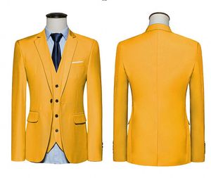 Brand New Yellow Three Piece Groom Tuxedos Notch Lapel One Button Men Blazer Men Business Formal Prom Suit(Jacket+Pants+Tie+Vest)1172
