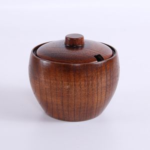 Wood Seasoning Salt Cans Pot Dish Suits Kitchen Seasoning Box Salt and Pepper Shakers Wooden Sause Pot