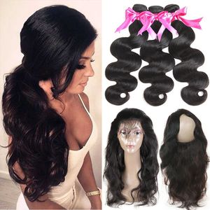 Pre Plucked Body Wave Hair Weaves With Closure Brazilian 360 Lace Band Frontal With Bundle 360 lace Virgin Human Hair With Bady Hair
