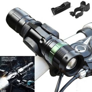 T6 LED ficklampa cykelcykellampa 360 Mount Clip 2000LM Zoomable 3 lägen USB Uppladdningsbar 18650 / AAA Flash Light Torch Vattentät