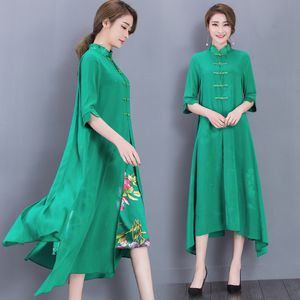 Yeni moda Tang takım modern geleneksel Çin tarzı önlük yaz elbise Qipao kadınlar için uzun yeşil vintage cheongsam Etnik giyim