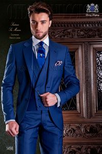 真新しいネイビーブルー男性の結婚式タキシードノッチラペル2ボタングルーミングタキシード高品質男性3ピーススーツ（ジャケット+パンツ+ネクタイ+ベスト）2093