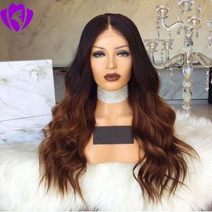 Stock Ombre Brown Wig Bezklejowy Walczasty Syntetyczny Koronkowy Przód Przednia Peruka Z Naturalną Fryzur Włosów Włókna Włosów Peruki dla Czarnych Kobiet