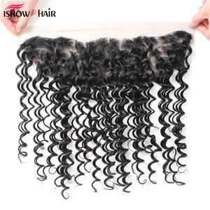 Ishow 10A 13x4 Brazilian Deep Wave Lace Frontal with Baby Hair Malaysian Peruvian Indian Virgin Human Hair for Women Girls Natural Color
