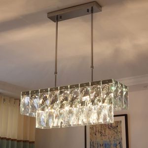 Modern Luxury Rectangular Crystal Chandelier Lamp E14 Hanging Crystals Pendant Lighitng Fixture AC85-265V for Living room Restaurant