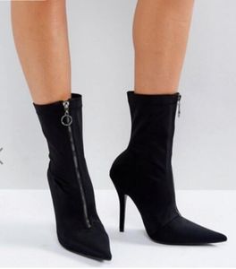 2018 mulheres da moda botas zip zip botas da parte dianteira do anel zip mulheres botas de tornozelo salto fino preto botas senhoras vestido sapatos ponto toe