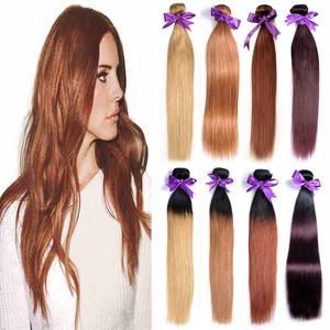 Em Linha Reta Cabelo Virgem 3 Bundles Wholesale Vendors Feixes de Tecer Cabelo Humano Brasileiro Ombre / Pure Color Mel Loira Médio Auburn Vermelho Escuro