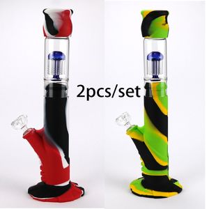 Bonicone de silicone de 14 polegadas Hookah 2 Cores NOVAS Chegadas com conjuntos de vidro conjuntos Bongos de vidro Tubos de água Tubos de água 420 Design de luxo