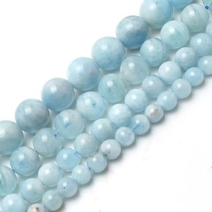 8mm Natural Aquamarine Stone Round Loose Spacer Beads For Jewelry Making Bracelet Necklace 15inches/strand 6/8/10/12mm pick size