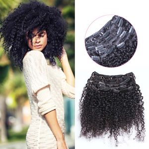 # 1 Jet Black Brasilian Hel Straight Hair Afro Clip Kinky in estensioni 7pcs / Set 100g clip riccia vizioso nelle estensioni dei capelli umani