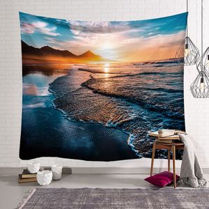 natur scenisk tapestry blå hav hängande vägg matta sommar palm tryckta tenture dekor kuststrand hus dekoration sängkläder